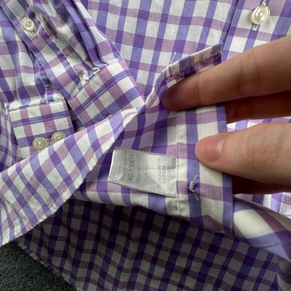 Eton Button Up Shirt Long Sleeve Men Pink Purple Check 15.75 Contemporary Cotton - Picture 11 of 16